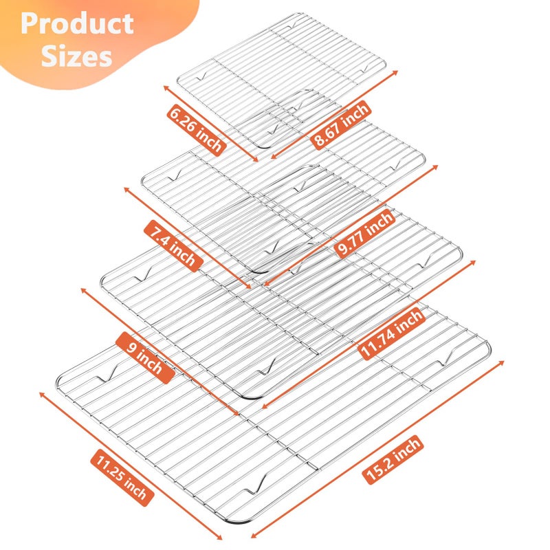 P&P CHEF Baking Cooling Rack Set for Cooking Roasting, 4-Piece Stainless Steel Wire Racks for Oven Use, Healthy & Dishwasher Safe, Rectangle, 8.6 + 9.7+ 11.6 + 15.3 Inch - Image 2